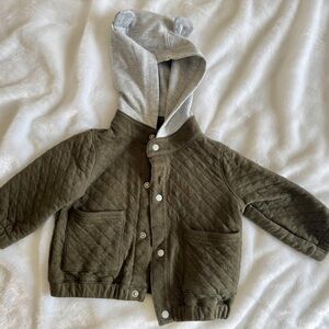 Carter's Quilted Hooded Baby Jacket in Olive Green with Gray Hood with Ears